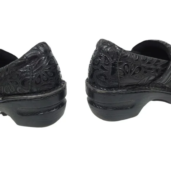 b.o.c. Born Concept Black Peggy Clogs Tooled Leather Slip On Shoes Women Size 7 - Picture 9 of 12